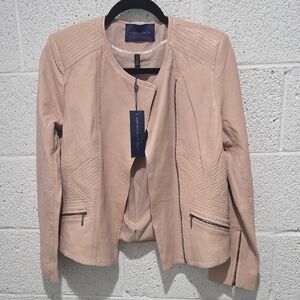 Adrienne Vittadini Women's Light Pink Leather Moto Jacket